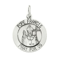 İlkel Gümüş Gümüş Antika ve Fırçalanmış Papa Francis Madalya Kolye ile Forzantina kablo zinciri