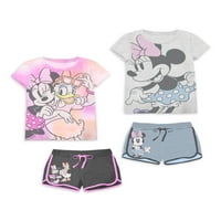 Minnie Mouse Kız Kısa Kollu Tişörtler ve Yunus Kısa 4 Parça Mix-and-Match Kıyafet Seti, 4-16 Beden