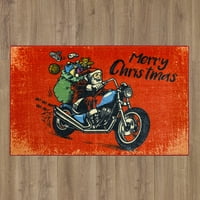 Mohawk Home Motosiklet Noel Baba, Alan Halısı, Kırmızı, 2' 6 4' 2
