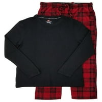 Hanes X-Temp Erkek Siyah ve Kırmızı Ekose Termal Üst Polar Pantolon Pijama Takımı L