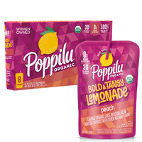 Poppilu Bold & Tangy Limonata çocuk poşetleri - Şeftali, 6oz poşetler, paket