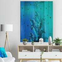 Designart 'Mavi Denizde Yunus' Doğal Çam Ağacına Deniz Manzarası Baskısı