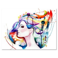 Designart 'Renkli Saçlı Güzel Genç Kadın' Geleneksel Tuval Duvar Sanatı Baskısı