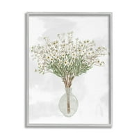 Stupell Industries Beyaz Papatya Kır Çiçekleri Düzenleme Narin Cam Vazo Boyama Gri Çerçeveli Sanat Baskı Duvar Sanatı,