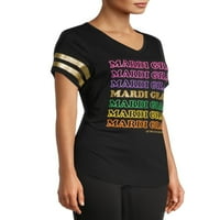 Mardi Gras kadın Mardi Gras Anahat kısa kollu tişört