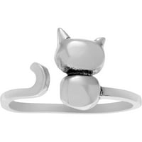 Kadın gümüş ayarlanabilir kedi amblemi şal moda yüzük
