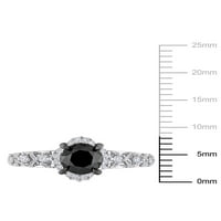 Karat T.W. Siyah ve Beyaz Pırlanta 14kt Beyaz Altın Halo Vintage Nişan Yüzüğü