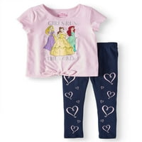Belle, Rapunzel ve Ariel Kravatlı Ön Tişört ve Capri Tayt, 2 Parça Kıyafet Seti