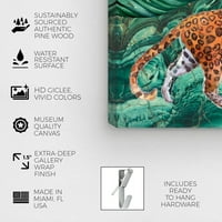 Wynwood Stüdyo Hayvanlar Duvar Sanatı Tuval Baskılar 'Cougar Jungle' Kedigiller-Turuncu, Yeşil