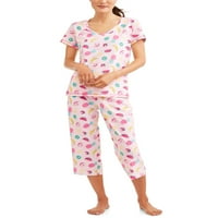 Kadın Pijama Tişört ve Kapri Uyku Pantolon Pijama Takımı