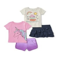 Garanimals Bebek Kız ve Toddler Kız T-Shirt, Skort & Şort, 4 Parça Kıyafet Seti